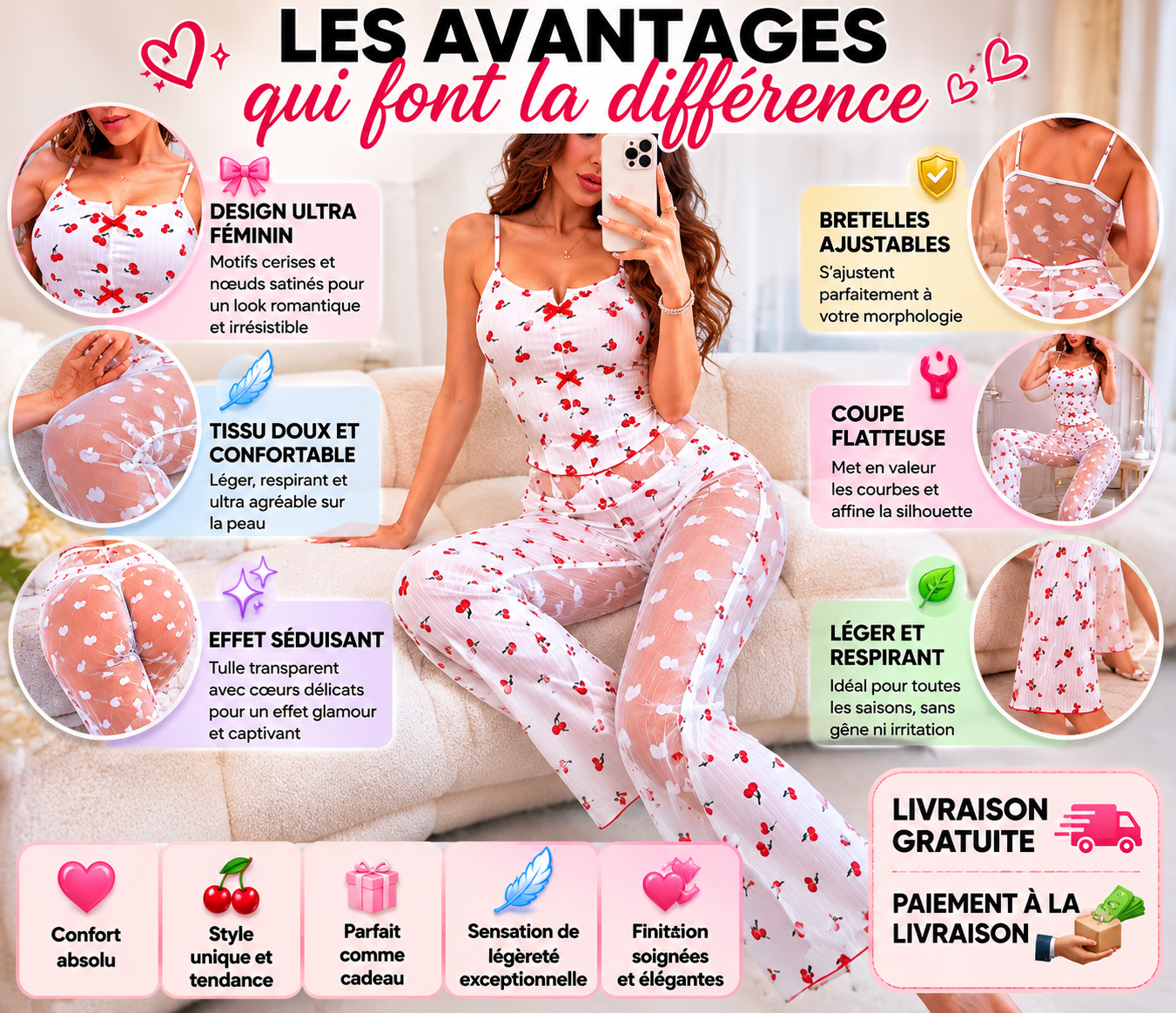 Pyjama Cherry Love™ | Sensuel, Léger & Irrésistible